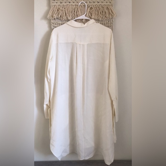 Halston Heritage Tunic Shirt Dress Silk Blend Tie Wrist Cream Size 10 - Picture 5 of 6